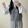 Autumn Korean Fashion Knitted Retro Waistcoat Women New Design Loose All Match Sleeveless Sweater Vest Aesthetic Horn Button Vintage Cardigan