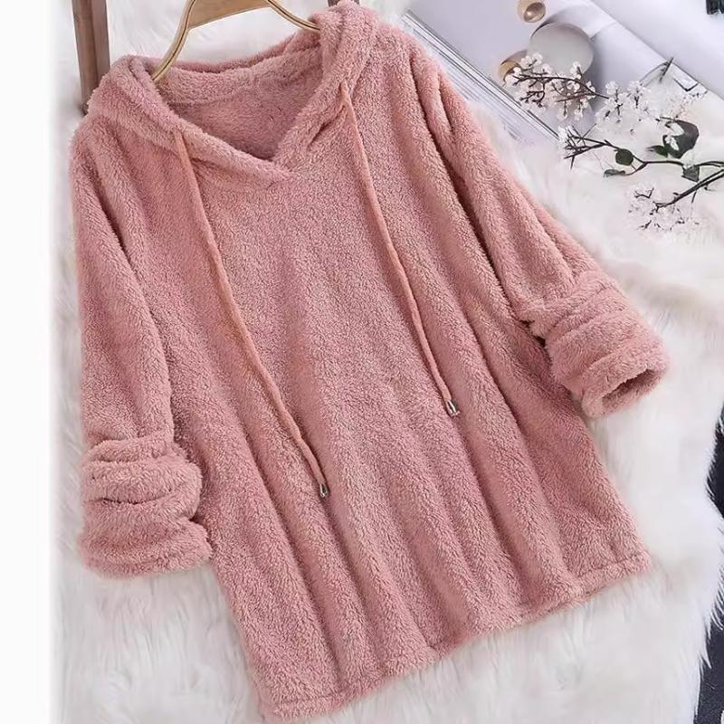 Autumn and Winter Solid Color Long-sleeved Hooded Plush Double-sided Fleece Sweater Pajamas Women