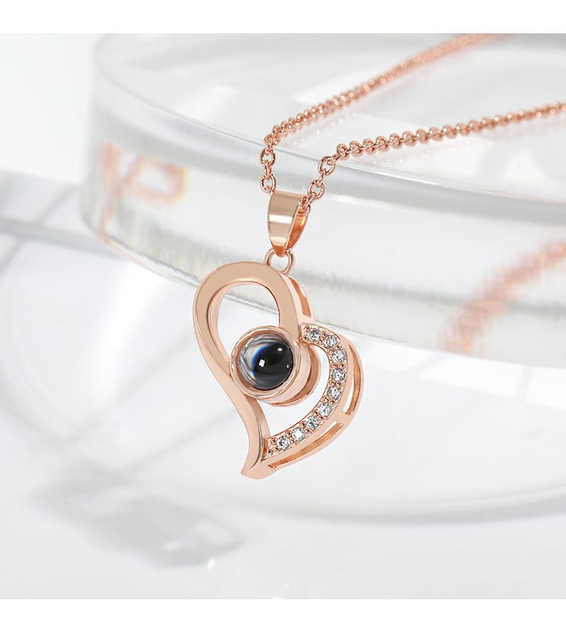 100 Languages I Love You Projection Necklace Female Hollow Love Simple Necklace Memory Collarbone Chain