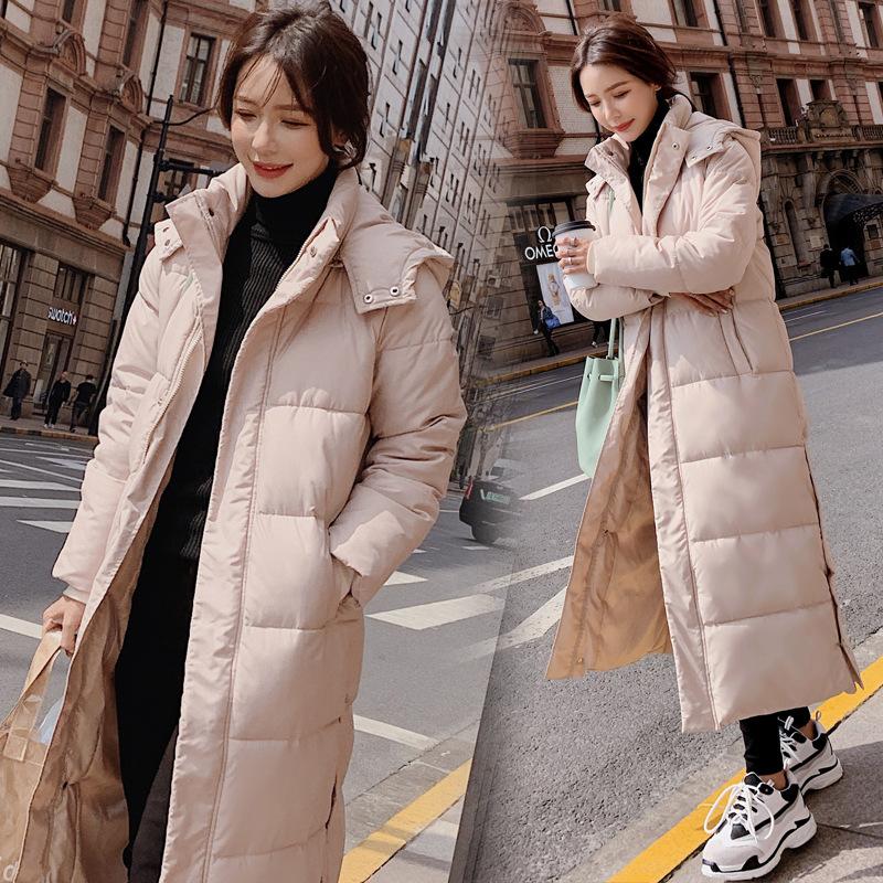 Knee-length cotton coat women's winter new fashion slim-fit removable hooded thickened cotton-padded coat