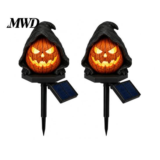 Auto on Off Light Solar Halloween Pumpkin Garden Stake Light, Waterproof Resin LED Outdoor Festival Decor Lantern, Spooky Yard Lighting for Patio Lawn