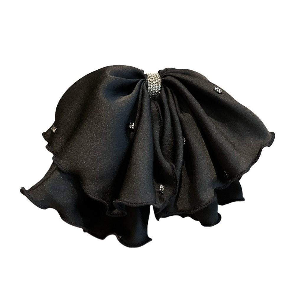 Elegant Black Bow Shark Clip French Style Women Sequin Hairgrips Shiny Rhinestone Hair Claw  Female