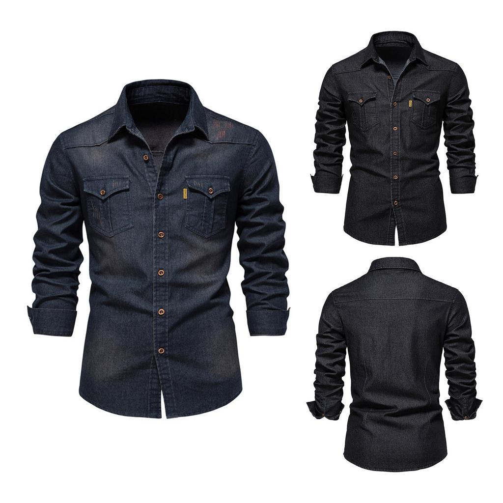 Us Denim No Iron Shirt Men's Casual Solid Color No Iron Men's Long Sleeved Shirt