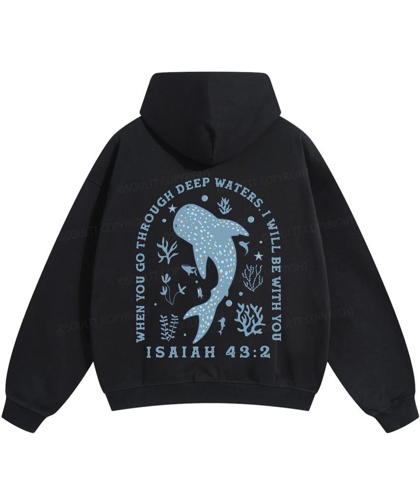 Fashion Whale Shark Hoodies Christianity ISAIAH 43:2 Streetwear Fall Long Sleeve Fleece Loose Hooded Pullover Men Women Clothing