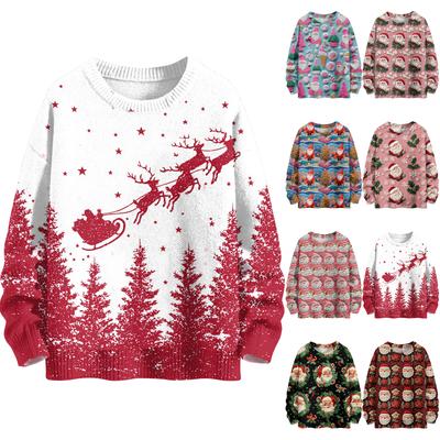 Рождественские толстовки для женщин Вязаный свитер Милая рубашка Осенний свитер с круглым вырезом Топы