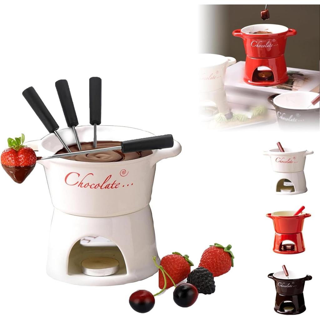 Кружка для Шоколадного Фондю, Чашка для Растапливания Шоколада с Чайной Свечой и Вилками, Набор Горшочков для Растапливания Масла, Чашка для Растапливания Сыра, Кружка-Подогреватель