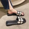 Black and White Plaid Slippers, Ladies Wear 2024 Summer New Flip-flops, Flat Beach Slippers, Women's Shoes
