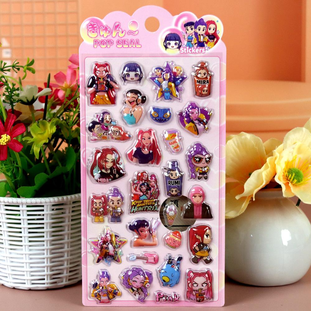 New Cute Cartoon Kpop Demon Hunter 3D Relief Stickers Kawaii Anime Bubble Decals Luggage Phone Notebook Reward Sticker Toy Gift