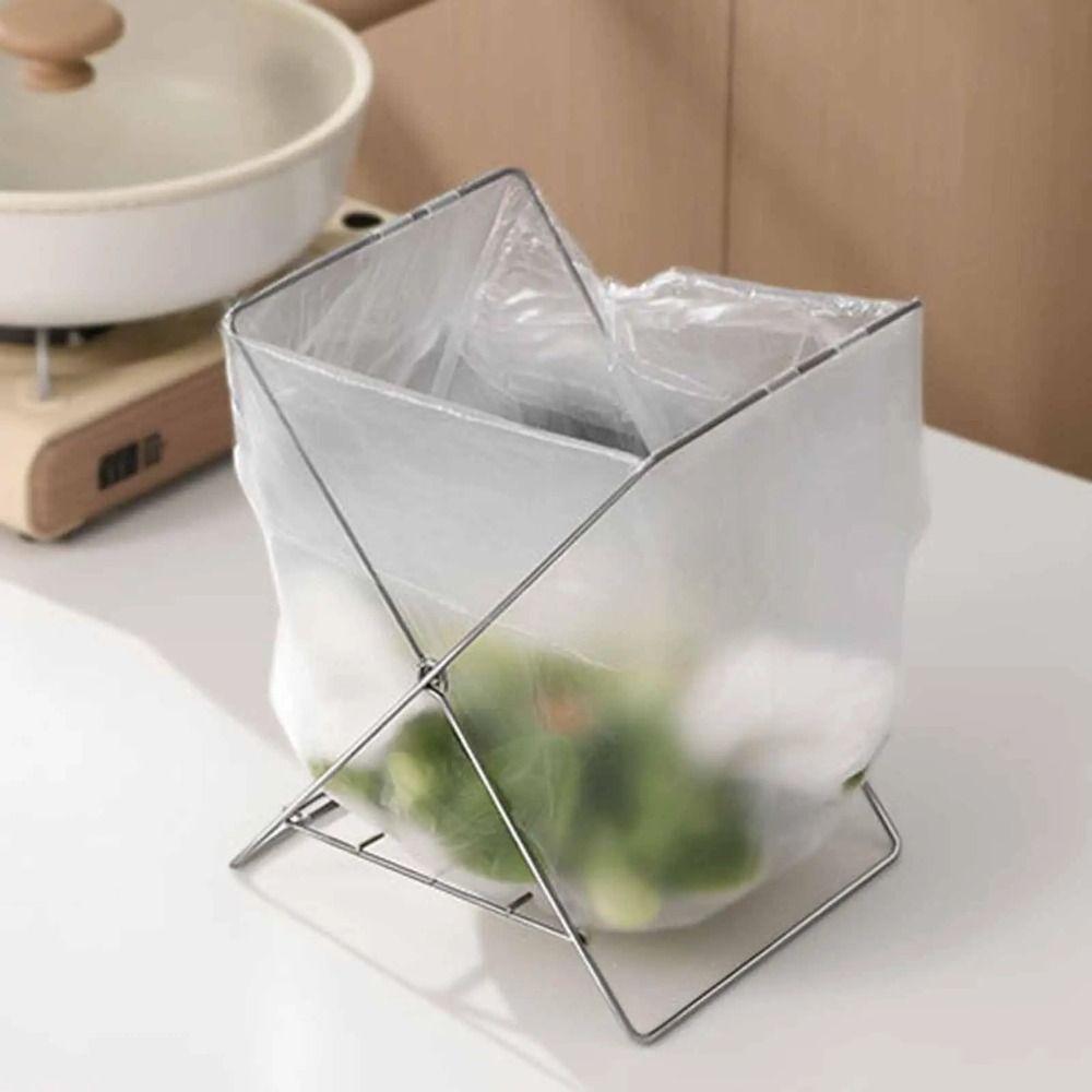 Stainless Steel Garbage Bag Bracket Compact Sink Towel Rack Sink Garbage Organizer Camping