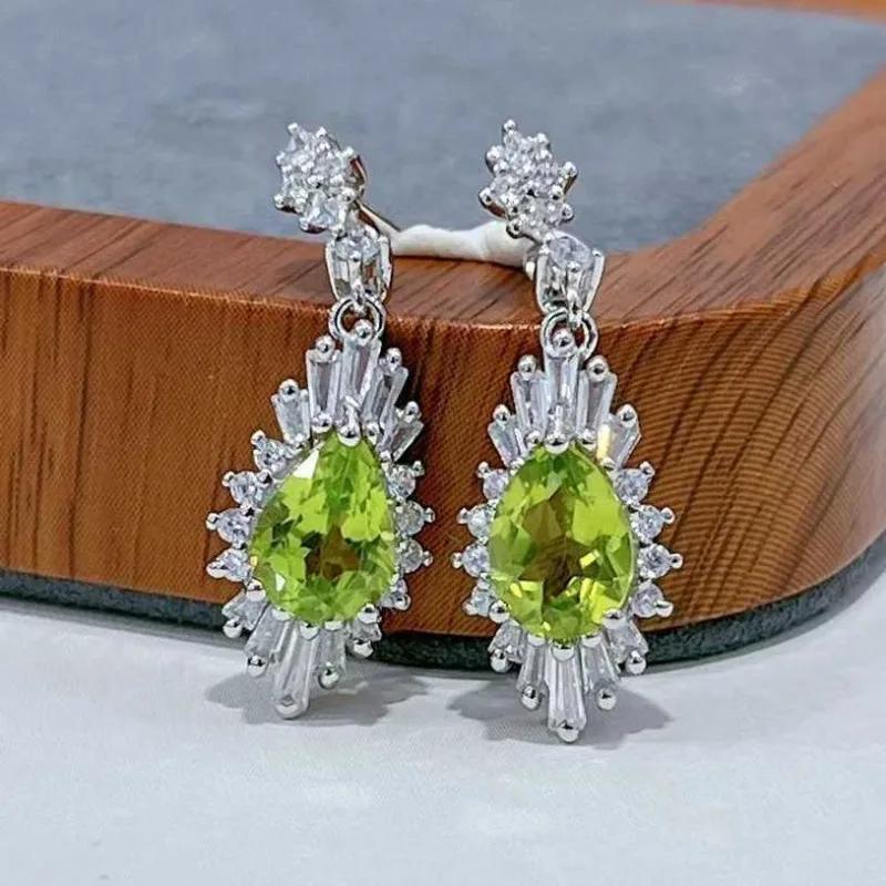 Sace Gems Серьги для женщин 925 стерлингового серебра 6*8 мм натуральный перидот серьги-гвоздики свадебная вечеринка изящные ювелирные изделия