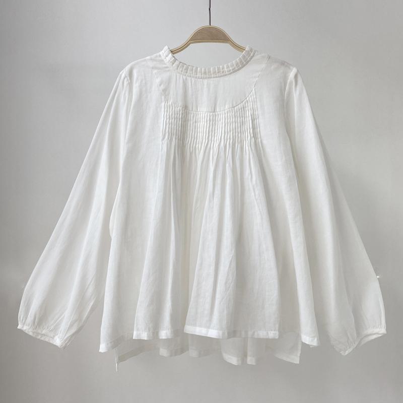 Johnature Весенние рубашки рами, винтажные корейские пуловеры с двойным кружевом и воротником-стойкой, свободные нерегулярные женские блузки