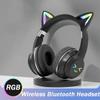 2024 New Cute Cat RGB Colour Lights Wireless Headphones Bluetooth 5.1 Stereo Music Gaming Headsets for Girls Kids Gift Headset with Microphone