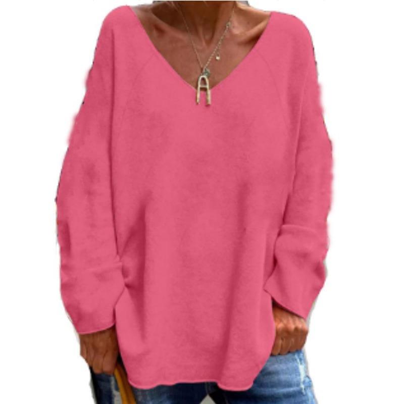 Women's Pullover Solid Color V-Neck Long Sleeve Loose Casual Comfortable Long Sleeve Knit Sweater