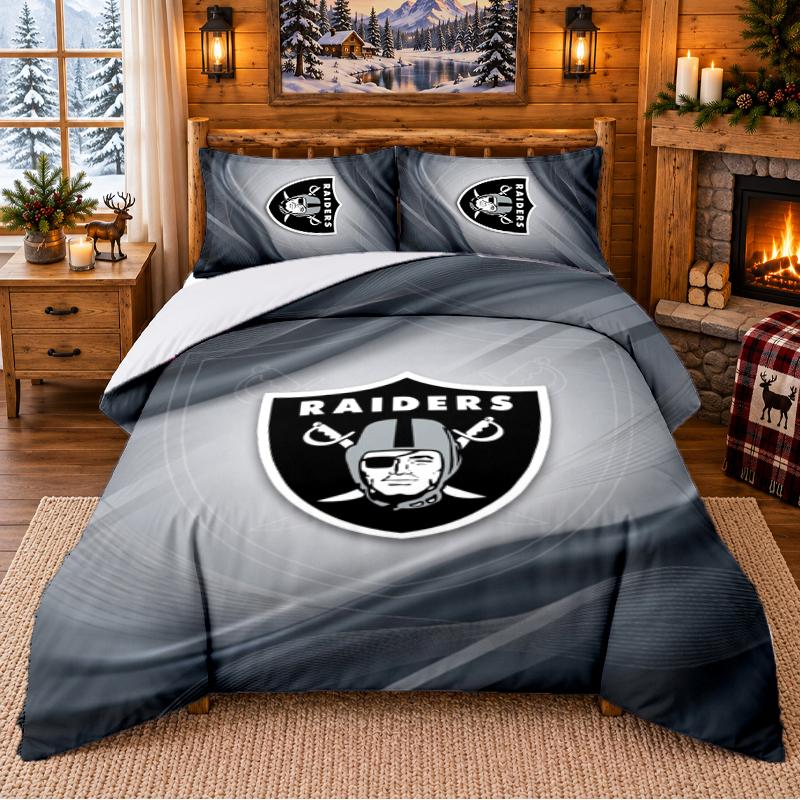 Printed 3Pcs Bedding Set Las Vegas Raiders Pattern Bed Sheet Pillowcase For Bedroom Decor