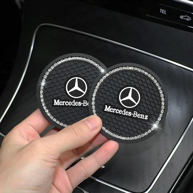 1/2PCS Rhinestone Car Cup Coaster Water Cup Holders Non-Slip Mat Pad for Mercedes Benz AMG A B C E R G Class GLK CLA GLB GLC GLA BW0