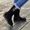 Women's Winter Mid-Calf Snow Boots Warm Faux Fur-Lined Non-slip Side Zip Faux Suede Tall Boots for Women Round Toe Fuzzy Chunky Heel Walking Boots