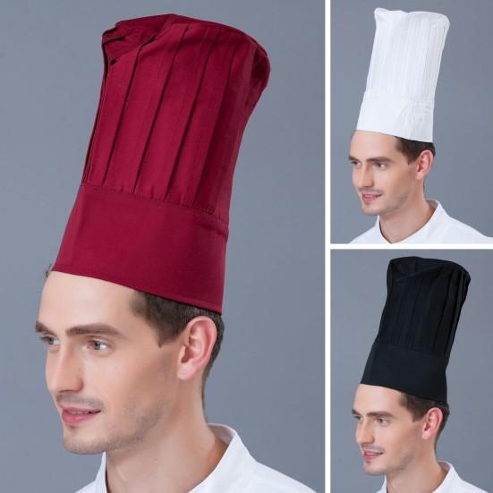 Chef Hat Unisex Kitchen Hat Hotel Restaurant Cook Cap Pleated Design Solid Color Waiter Chef Work Cap Topper Hat