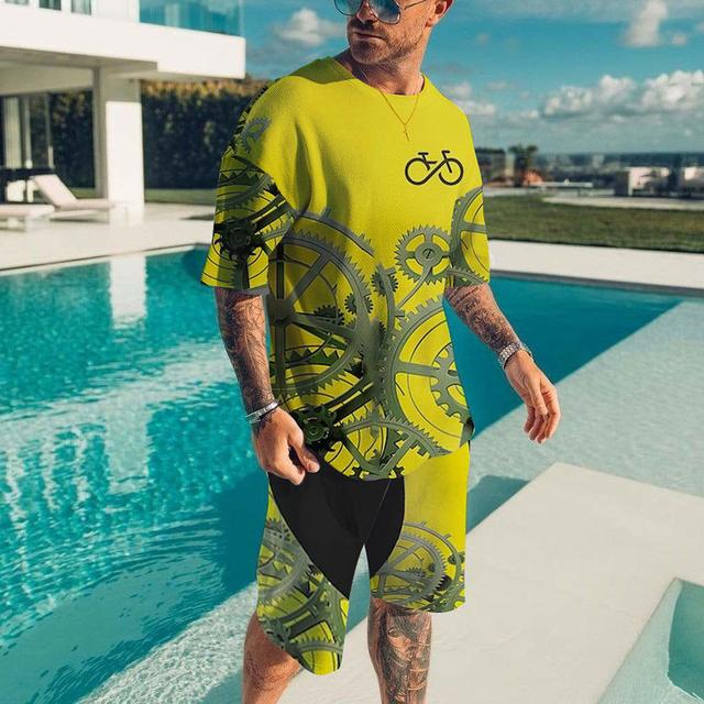 2023 летние модные свободные повседневные шорты с короткими рукавами и принтом ЭКГ, дышащие, быстросохнущие уличные простые спортивные мужские костюмы XS-6XL