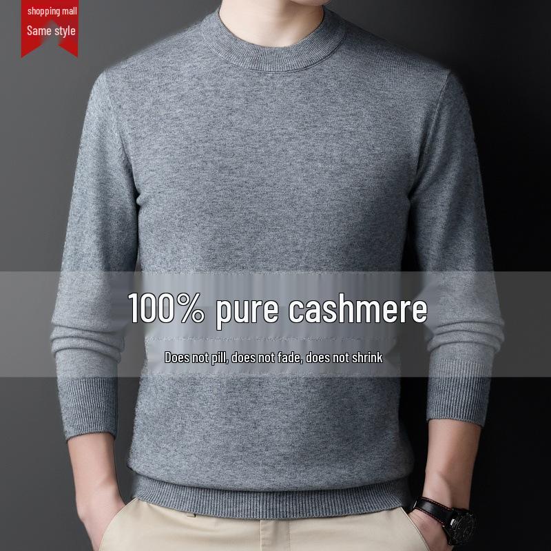 Men's 100% Cashmere Mid-Neck Black Sweater - Thickened Winter Base Layer