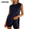 Women's Spring and Summer Fashion Casual Knitted Sleeveless Shorts Sweater Trousers Set