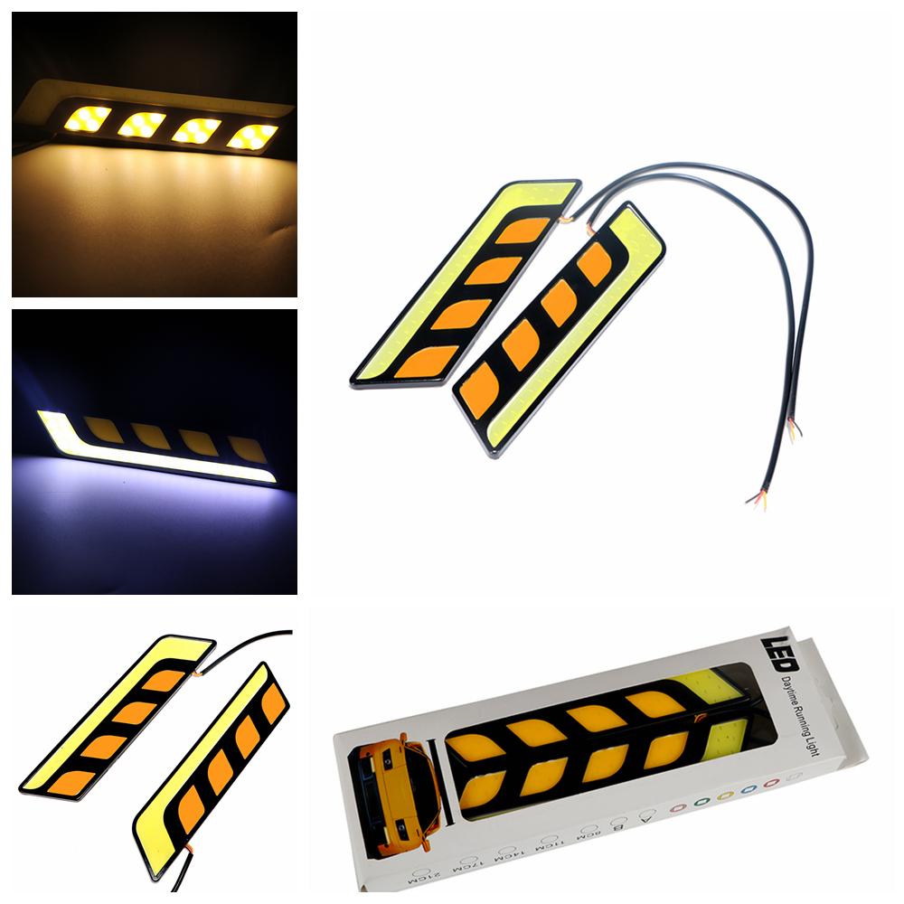 LED Car DRL 2pcs/set COB Universal Daytime Running Lights Turn Signal Lights LED Light Bar Fog Lamps All In One Super Bright Car-styling