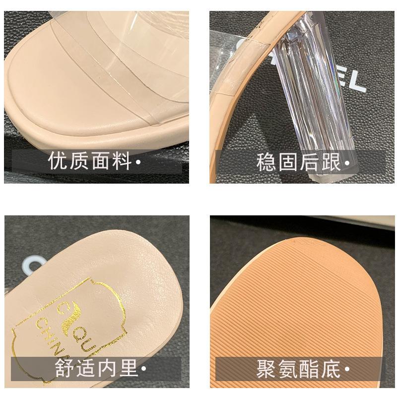 Шлепанцы на высоком каблуке женские 2025 лето новые однословные с ПВХ для улицы модные хрустальные и шлепанцыженские