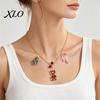 Festive Sweater Accessories Christmas Charms Necklace for Women, Cute Elk Tree Candy Cane Women with Bells, Alloy Jewelry Holiday Party Outfit