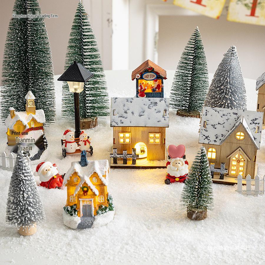 Праздничный Светящийся Деревянный Домик - Украшение для Рождественской Елки и Декора Камина