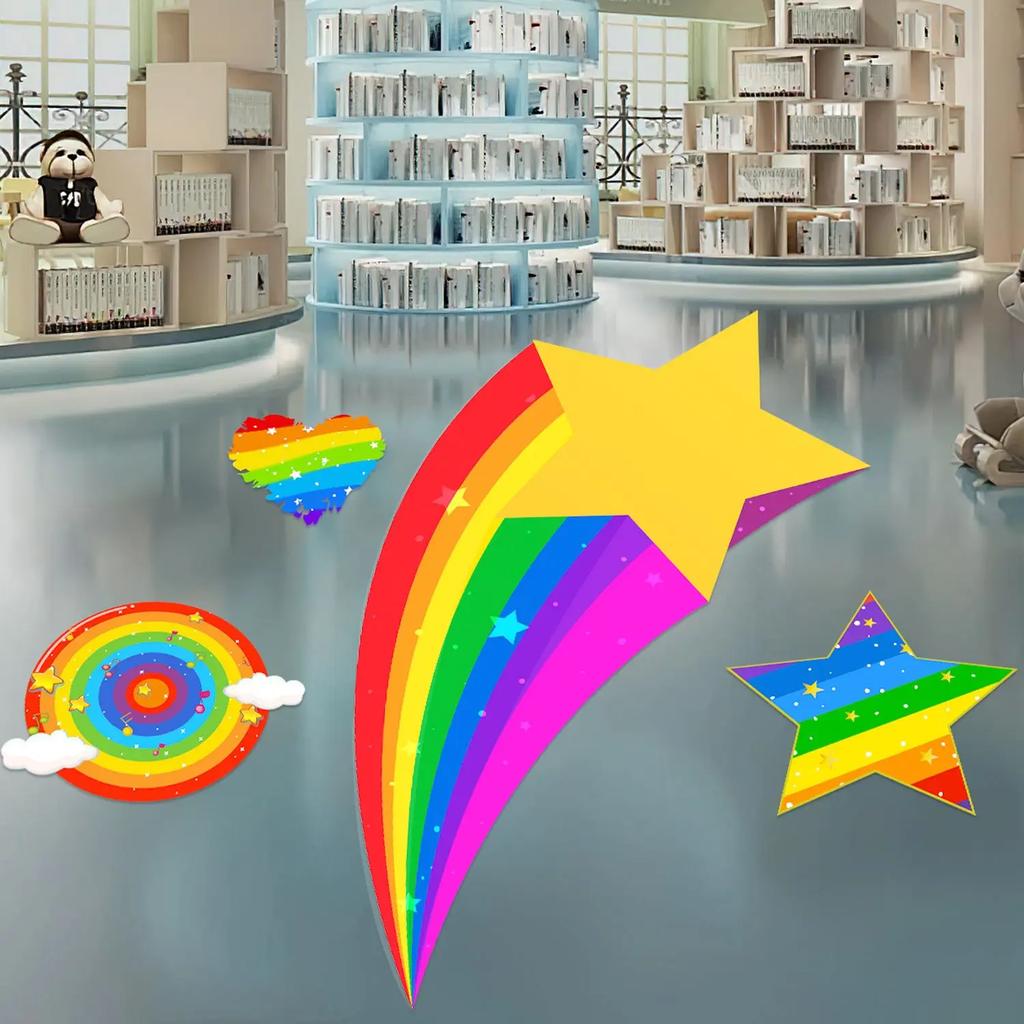 Korean Style Rainbow Stickers Kindergarten Children's Room Atmosphere Decoration Shopping Mall School Store Poster DIY Wallpaper