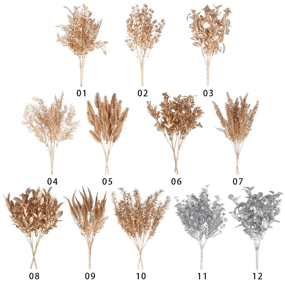 Plant Christmas Ornament Artificial Plant Gold Silver Simulation Leaf Christmas Artificial Flower