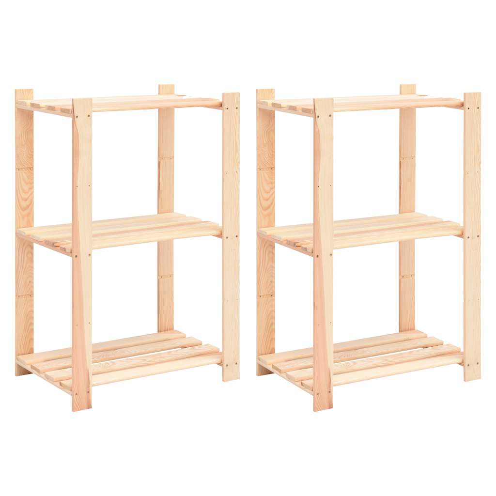 Storage Shelf 3 Shelves 2 pcs 60 x 38 x 90 cm Solid Pine Wood 150 kg Capacity