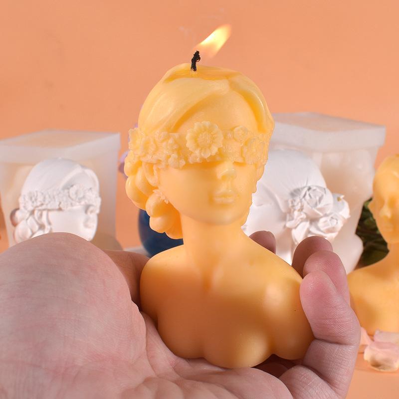 1 шт. Девушка с повязкой на глазах Силиконовая форма для свечей для DIY Роза Человеческое тело Гипсовый Портрет Изготовление свечей Мыло