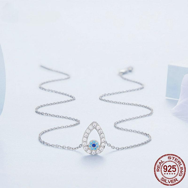 S925 Серебряное ожерелье в форме капли воды с синим цирконом и подвеской в виде глаза дьявола для женщин, классическая цепочка на шею, ювелирные изделия