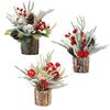 Christmas Artificial Snowy Pine Branches with Vase Faux Pine Cone Berry Arrangement Vintage Faux Cedar Greenery Picks for Home Fireplace Mantel Decor