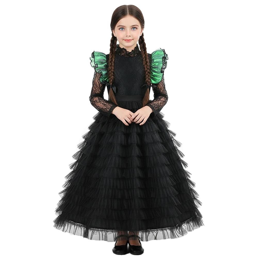 Elphaba Cosplay Dress Witch Costume For Girls Halloween Black Set With Cloak Christmas Birthday Party Long Dresses Princess Gown
