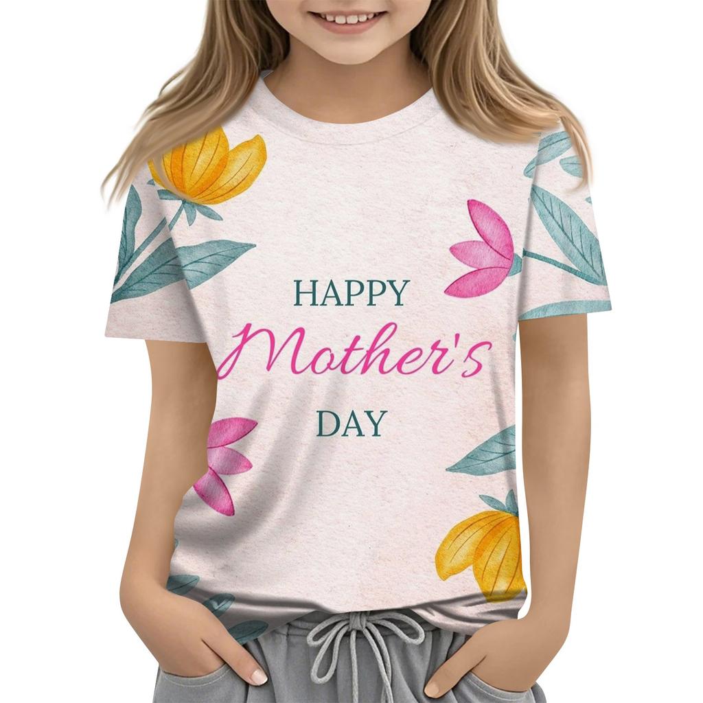 Детская модная повседневная футболка с коротким рукавом и круглым вырезом с принтом ко Дню матери