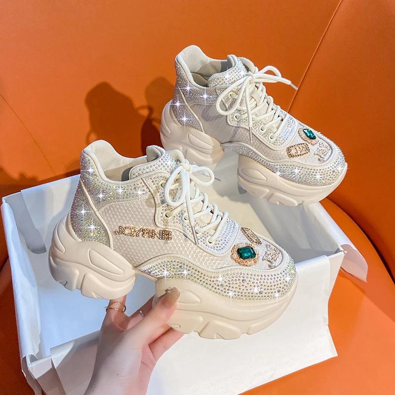 Fashion Women's Shoes New Rhinestone Women's Sneakers Diamond Breathable Luxury Designer Casual Platform Shoes Mujer