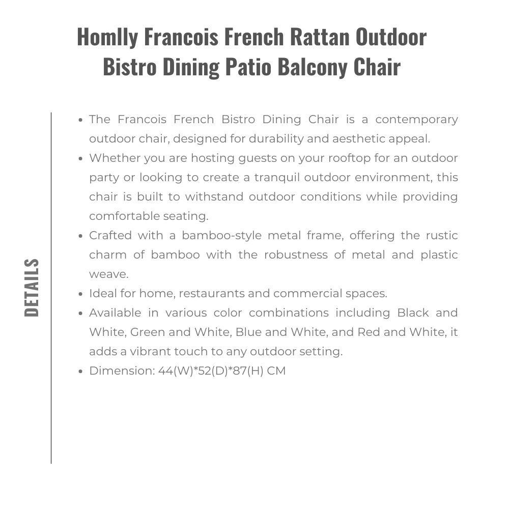 HOMLLY Франсуа Французский Ротанг Уличный Бистро Обеденный Патио Балкон Стул (X2ШТ)