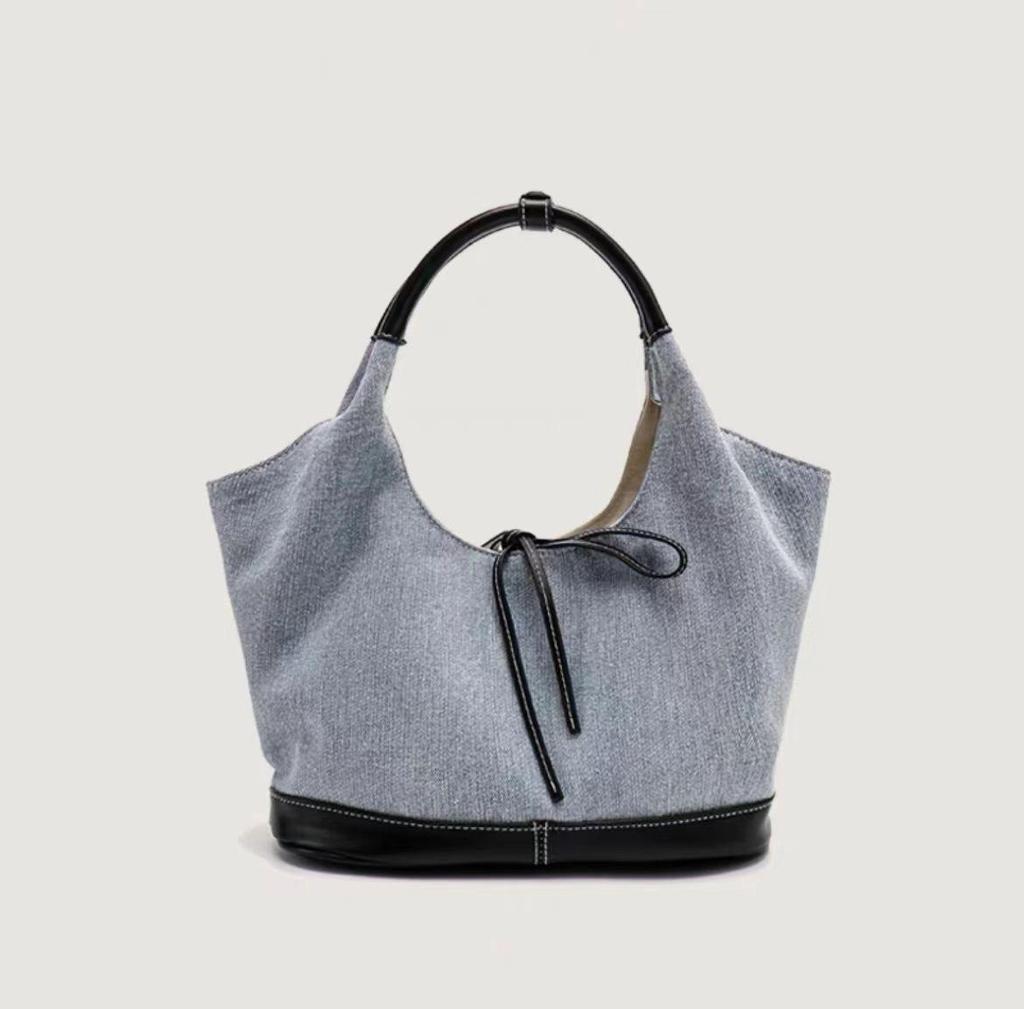 Корейская сумка-тоут на плечо из джинсовой парусины в стиле пэчворк - Повседневная, Вместительная, Ленивый стиль для женщин