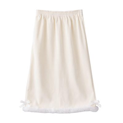 Женская вельветовая миди-юбка А-силуэта с деталью в виде банта, на флисовой подкладке, эластичная талия