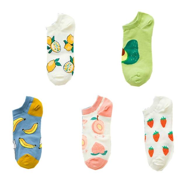 5 пар весенне-летних женских носков с рисунком авокадо, повседневные короткие носки с вышивкой, дышащие забавные носки в стиле Харадзюку, женские носки до щиколотки