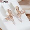 Женские висячие серьги Kinel цвета розового золота с бабочкой, блестящие ювелирные изделия с кубическим цирконом