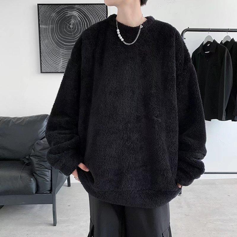 Мужской осенне-зимний плюшевый свитер с круглым вырезом, длинный рукав, теплый повседневный свитер, свободная рубашка-пуловер
