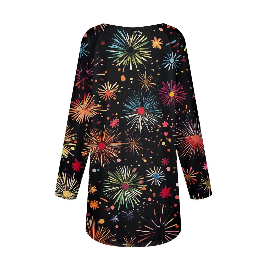 Женская мода повседневная с длинным рукавом рождественский принт круглый вырез длинный топ