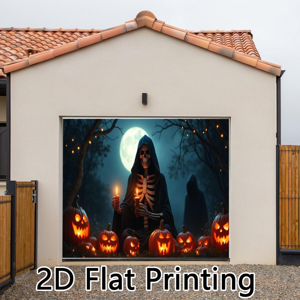 Single-piece 2D printed design Halloween printed garage door canvas polyester printed