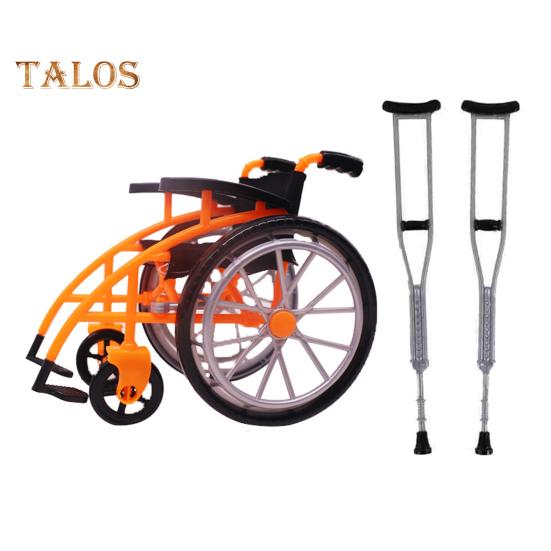 Мини-игрушка в виде инвалидной коляски для кукольного домика Миниатюрная модель с костылями Украшение дома DIY Поделки Песочный столик Аксессуары Игрушки для инвалидной коляски Мини-костыли