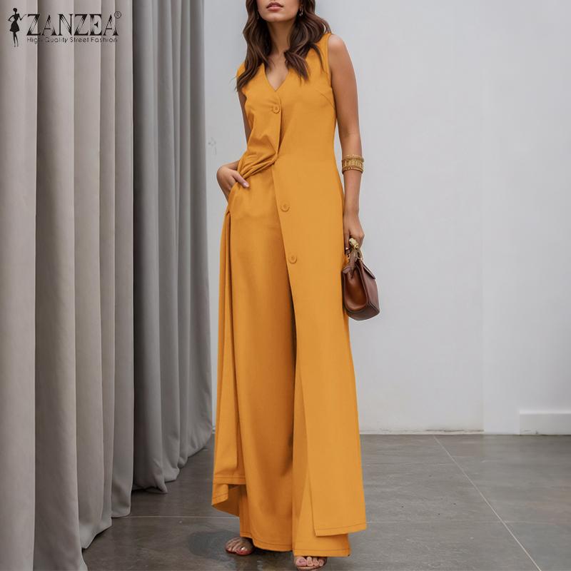 ZANZEA Женский длинный жилет без рукавов и брюки повседневный комплект из двух частей