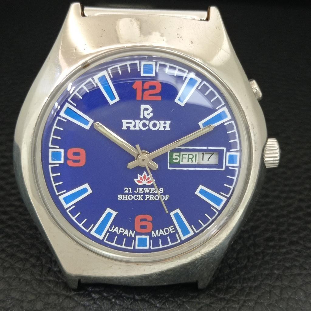 JAPAN VINTAGE RICOH R31 AUTOMATIC MENS BLUE COLOR DIAL WATCH a707730-1