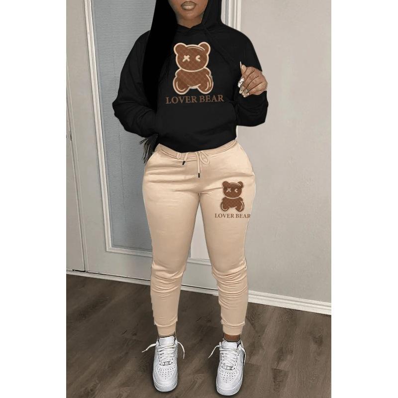 Hooded Sweatshirt Set Bear Head Print Sweatpants Sweatshirt Set
