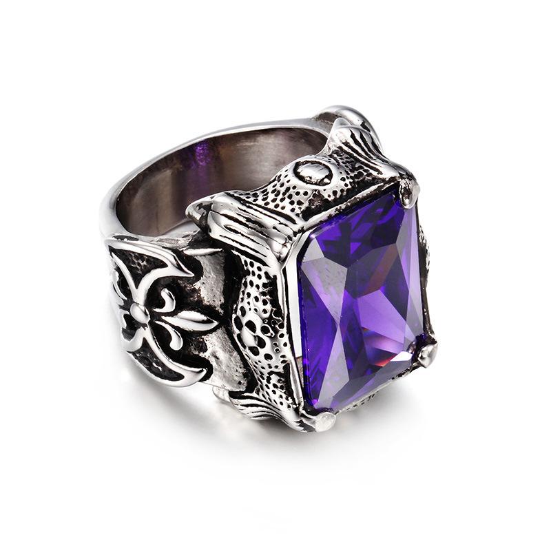 Stainless Steel Hand Jewelry Vintage Punk Gothic Special Ruby Men'S Titanium Steel Casting Ring